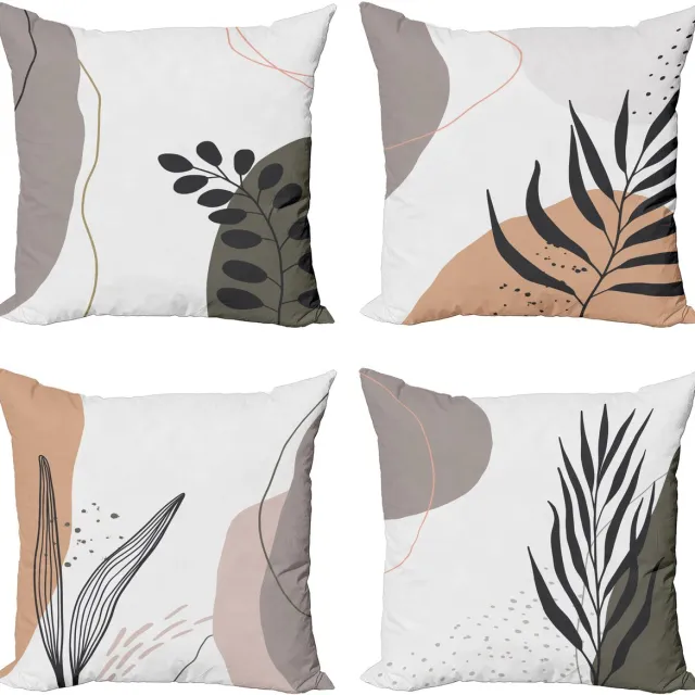 ABAKUHAUS Blattdruck Sierkussen Kussenhoes 4er Set, Modern Formen Zweige Modern Accent Dubbelzijdige Digitale Print, 50 cm x 50 cm, Taupe Grijs en Immergrün