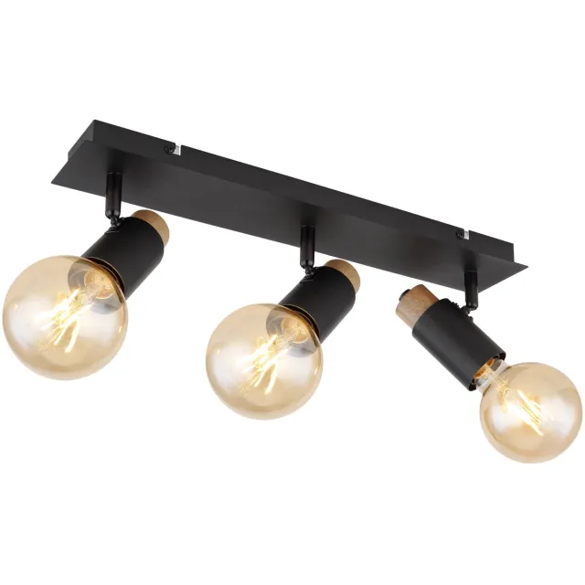 Globo Plafondlamp Spot zwenkbaar Woonkamerlamp 3 vlammen 3x E27, LxH 48,5 x 14,5 cm Zwart
