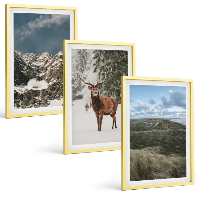 TULUP 4-Delige Schilderij Set - Bergen met sneeuwherten in boslandschappen - 40 x 60 cm - Moderne Wanddecoratie - Woonkamer - Stijlvolle Muurdecoratie Gouden lijst