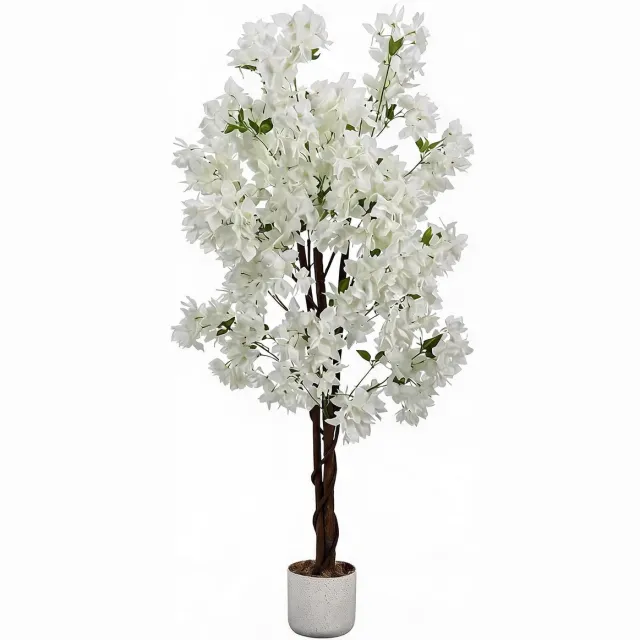 Danky Premium kunst kersenbloesemboom - 150 cm - driedimensionale vlinderwitte bloemen - natuurlijke stam - zwarte pot - sfeerdecoratie