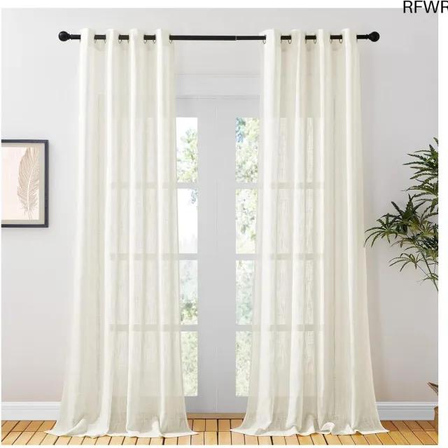 RFWR Beige Linnen Voile Gordijnen - Halftransparant Voor Huisdecoratie - 132 x 240 cm - 2 Stuks
