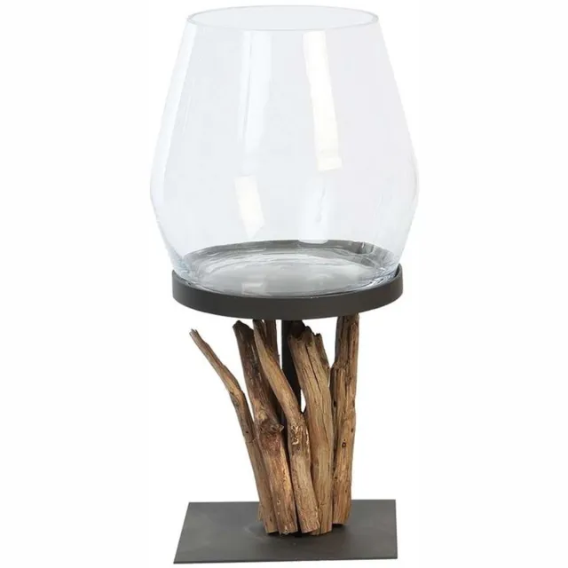 b-home-interieur.be Windlicht - Kaars houder - Windlicht - Hurricanlight Raisa - Zwart Metaal/Teak - Hoogte 50 cm