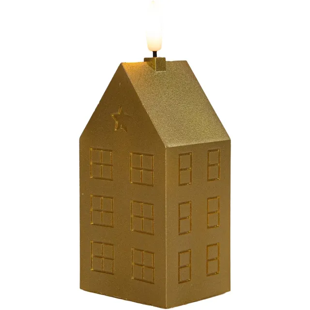 Anna's Collection LED kaars huisje - goud - H15 cm - met timer - op batterijen - kerst decoratie Goudkleurig