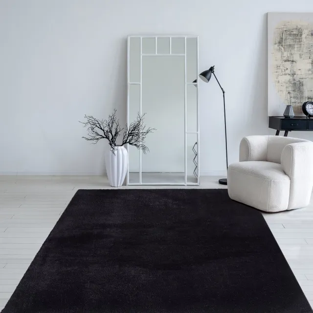 Mia´s Teppiche Mia’s Teppiche Taos – superzacht kortflor vloerkleed met antislip rug, wasbaar, zwart, zwart, 80 x 300 cm