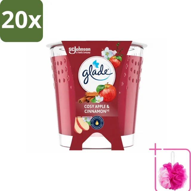 Glade 20 x Glade - Geurkaars Cosy Appel Kaneel - 100% Raapzaadwas & Vegan - 112 g - Bulkverpakking - Geurkaars - Douchemop - Vegan rood