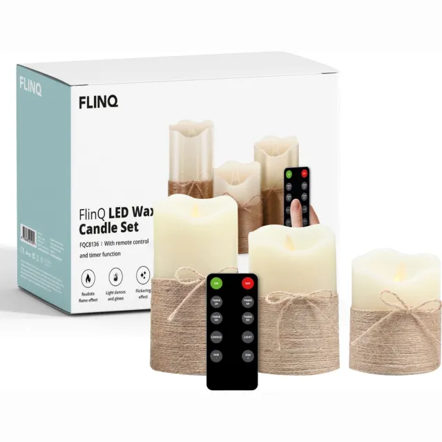 Flinq LED-kaarsen met bewegende vlam en lont – incl. afstandsbediening met timer en dimfunctie – flikkerend – staafkaarsen – set van 3 Wit