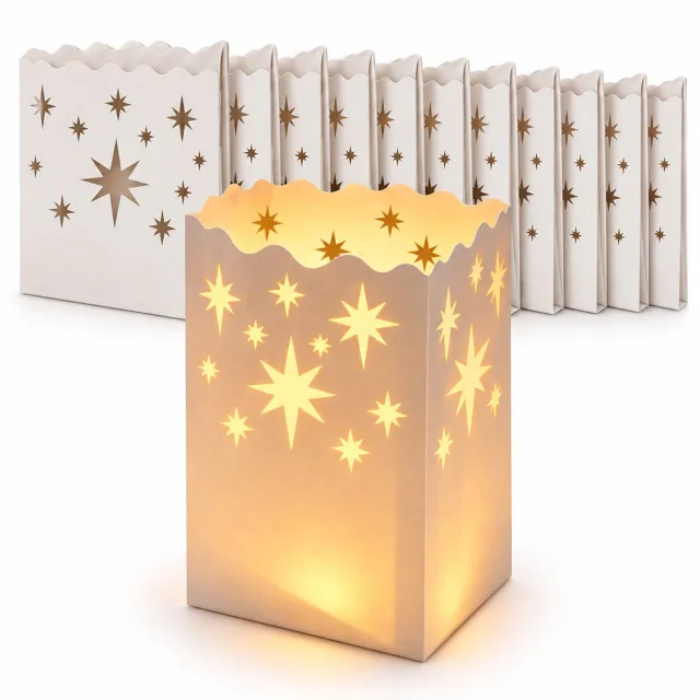 Ulanax Kaarsenzakken met Sterren – Sfeerlicht – 10 Stuks Wit