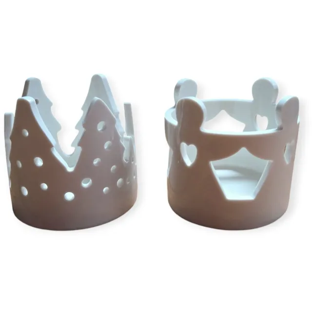 Home Society Set van 2 - Waxinehouders - Kerst - Bomen en Engeltjes - Keramiek - Wit