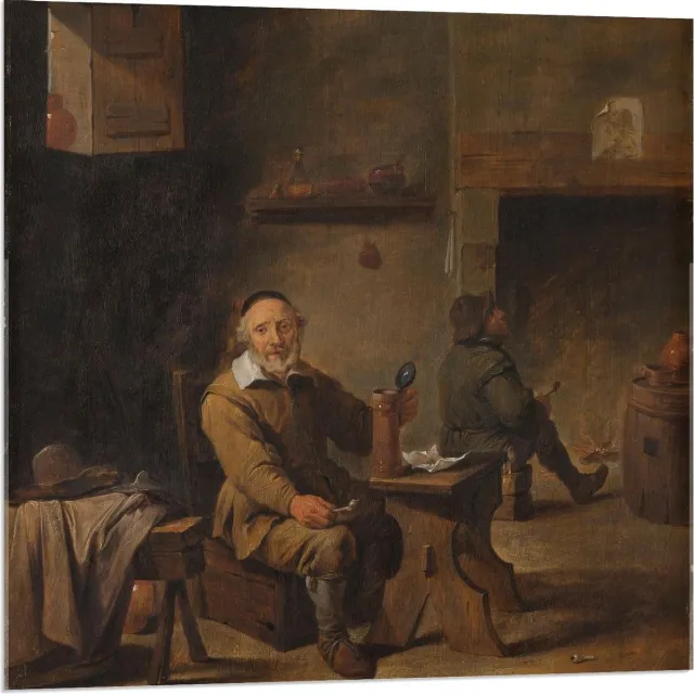 KuijsFotoprint Acrylglas - Oude meesters - De oude bierdrinker, David Teniers (II) - 80x80cm Foto op Acrylglas (Met Ophangsysteem) Bruin