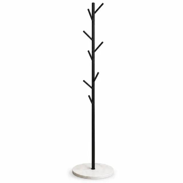 LUXALIVING Staande Kapstok met 8 Haken en Marmeren Voet – Zwart/Wit – Design Garderoberek voor Hal, Entree of Slaapkamer – 170 x 32 cm