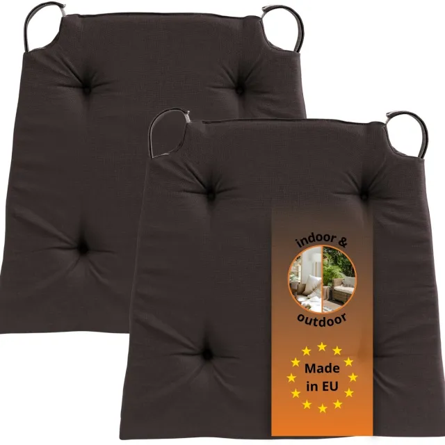 Sleepling Basic 10 stoelkussenset 2-delig - stoelkussens 40x40 cm - stoelkussens buiten en binnen - stoelkussens eetkamer, stoelkussen met lint en zitkussen met klittenband - Made in EU - set van 2 - 41 (voor) / 35 (achter) x 40 x 5 cm - kastanje