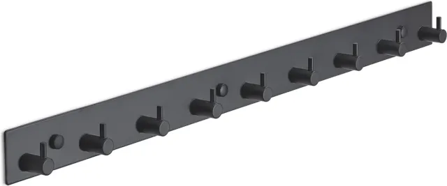 Brute Strength RVS Kapstok - 9 - haaks - 60 cm - Mat Zwart - Wandkapstok - Hangende Design Muurkapstok - Handdoekrek