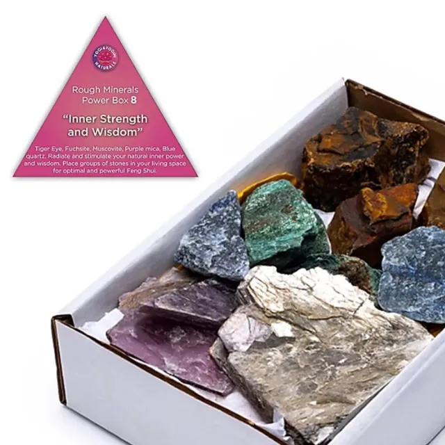 Yogi & Yogini naturals Power Set Innerlijke Kracht & Wijsheid (5 stenen) Ruwe Tijgeroog, Fuchsiet, Muscoviet, Paarse mica & Blauwe kwarts Meerkleurig