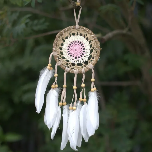 Ancient Wisdom Bali Macramé Dromenvanger - Handgemaakt - Pastel Roze - 12cm