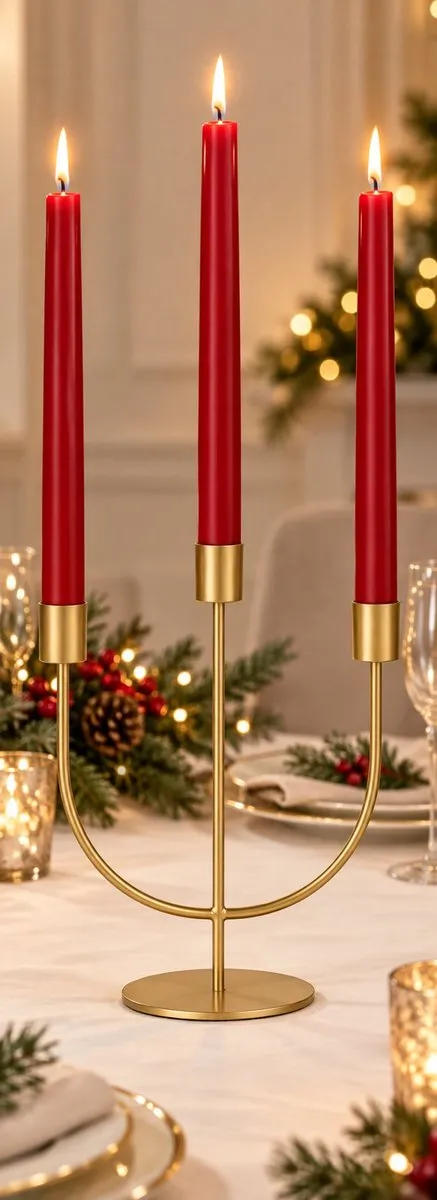 R H R&H® Gouden Kandelaar 3-Arms - Minimalistische Taper Kaarsenhouder voor Bruiloft, Feest en Tafeldecoratie - Metaal