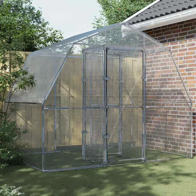 vidaXL Vogelkooi met deur gegalvaniseerd staal zilverkleurig