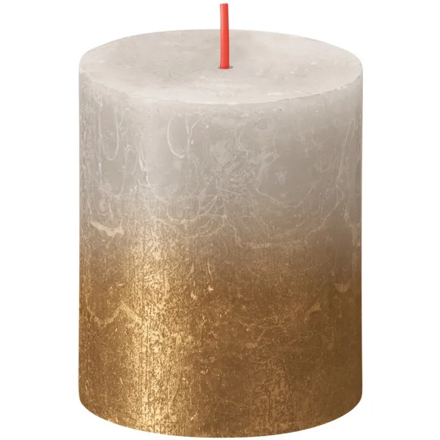 Bolsius Rustiek stompkaars - Fading metallic - 80/68 - 1 Stuk - Sandy Grey + Gold Meerkleurig