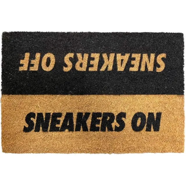 Sneaker Essentials faux kokos deurmat - SNEAKERS ON/OFF - voor binnen en buitenshuis gebruik - 60x40cm zwart