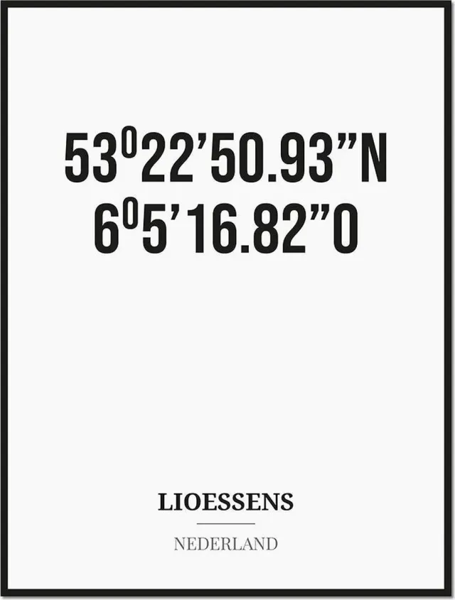 Studio216 Poster/kaart LIOESSENS met coördinaten zwart, wit