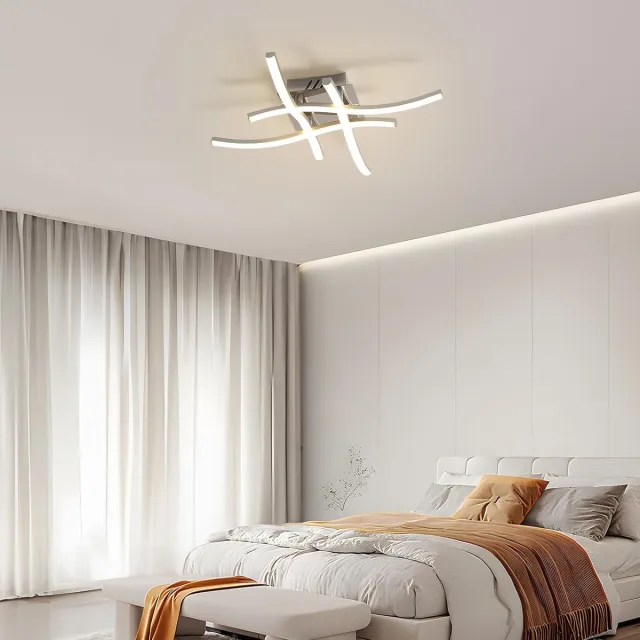 Haobosic LED-plafondlamp, moderne LED-armatuur, 4 geïntegreerde LED-strips, 24 W, 2700 lm, neutraal licht 4500 K, perfect voor slaapkamers en woonkamers Silver