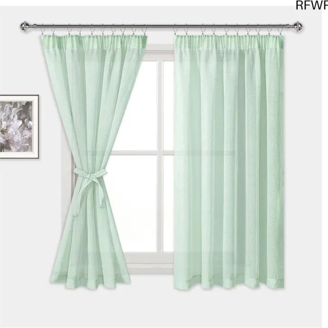 RFWR Voile Gordijnen met Plooiband - 2 Stuks, Linnenlook, Halftransparant, Groen, 160 x 140 cm