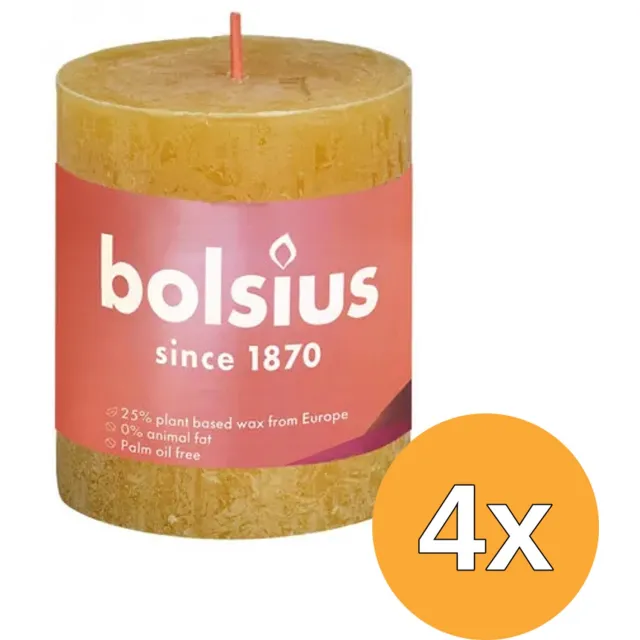 Bolsius Stompkaarsen Shine 4 st rustiek 80x68 mm honinggeel Honingraatgeel