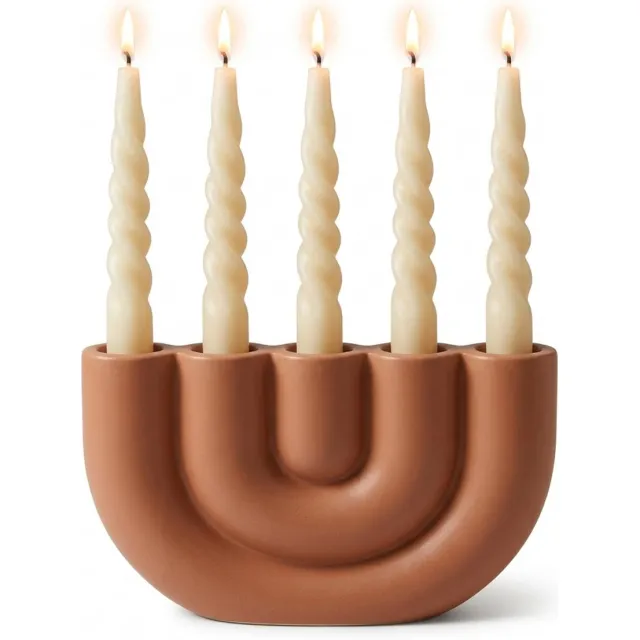 Cozella CINQUE Kandelaar Keramiek – Kaarsenhouder 5 Kaarsen – Kaarsenstandaard Tafel Terracotta
