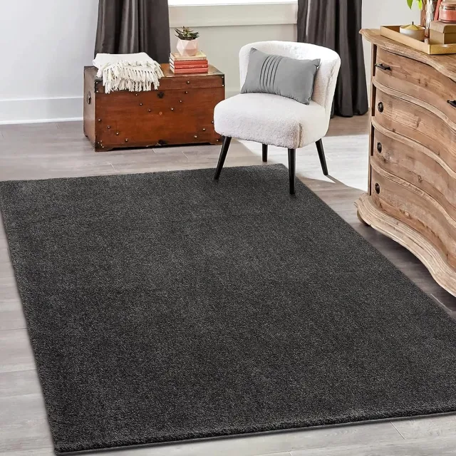 the carpet Grande Modern Pluizig Kortpolig Woonkamerkleed, Superzacht aanvoelend, Elegant en Onderhoudsvriendelijk antraciet