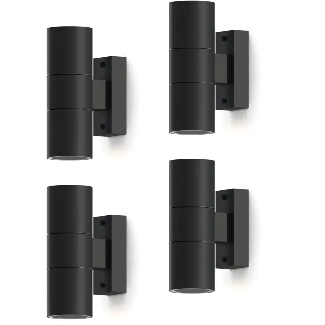 Calex Wandlamp Up & Downlight Turin - 2x GU10 - IP54 Water- en Stofbestendig - Geschikt voor Binnen en Buiten - Eenvoudige installatie - Cilinder - Zwart – 4-Pack