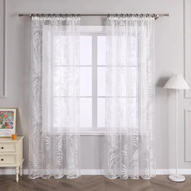 Unyqoos Transparant Woonkamer Gordijn met Bladerenpatroon voor Elegante Lichtinval en Privacy wit