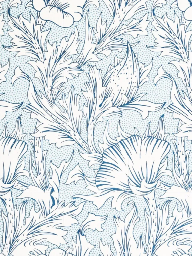 IXXI Horn Poppy, William Morris & Victoria and Albert Museum - 60 x 80 cm - Grote wanddecoratie en posters - Art Nouveau, Klassiek, Decoratieve Blauw / Pastel kleuren / Lichte tinten