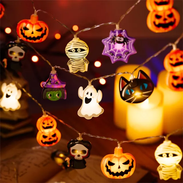 Namajunas Halloween lichtslinger - 3,m - 20 ledlampjes - Met timer en 8 flitsstanden - Halloweenverlichting - Halloween Decoratie Licht - Verlichting - Versiering - Lampjes Slinger - Led Lights - Werkt op batterijen (niet inbegrepen)