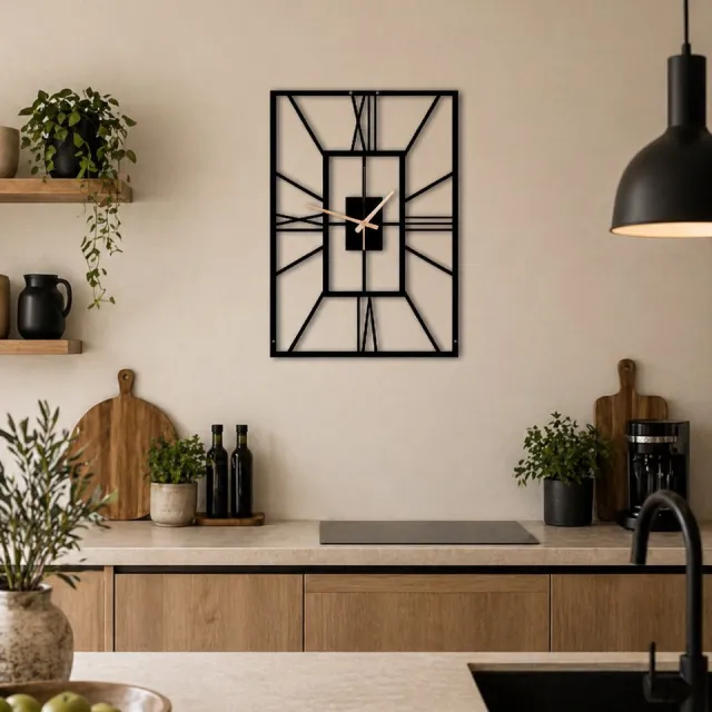 WallArtStore Wandklok Metaal-Wandklok Staal-Wandklok Rechthoek-Gepoedercoat-Industrieel-Modern-Stil uurwerk zwart
