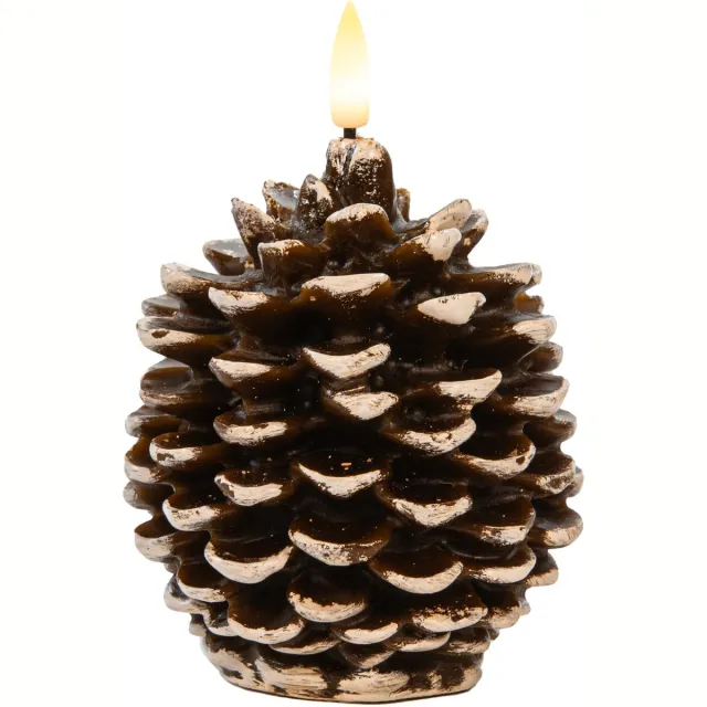 Anna's Collection LED dennenappel kaars - bruin - 10 x 8.5 cm - met timer
