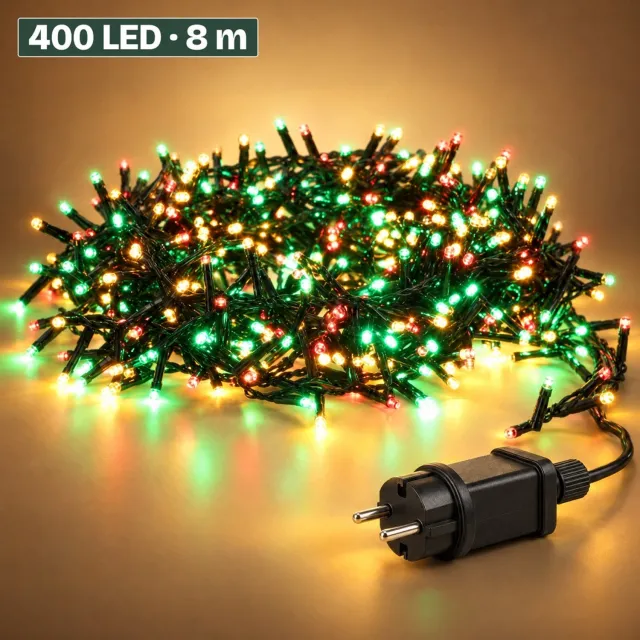 Levano Kerstverlichting Buiten 400 LED 8 m - Kerstlampjes - Kerstboomverlichting - Clusterverlichting - Kerstverlichting Binnen - Lichtsnoer Kerst - Microcluster - Kerstlampjes Gekleurd - Sfeerverlichting - Kerstboomverlichting met Timer - IP44