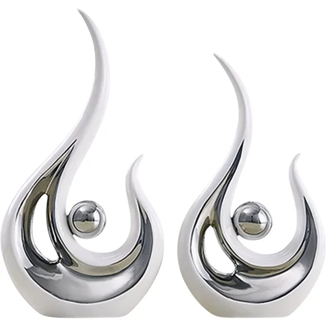 rimmo 2 Stuks Moderne Abstracte Vlam Sculptuur Standbeeld Kantoor Woonkamer Slaapkamer Kast Huis Decoratie Bureau Tafelblad Ornament Keramische Kunst zilver