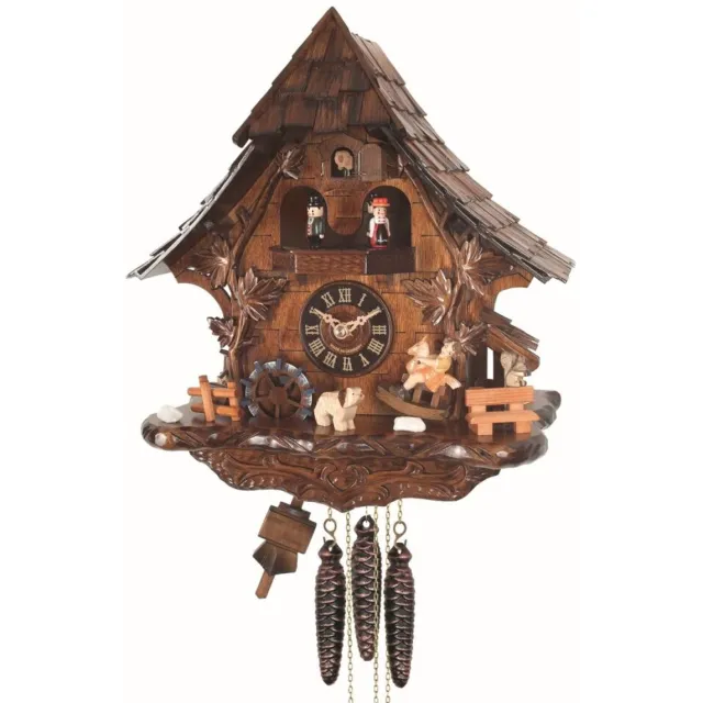 Engstler 4775_MT - Koekoeksklok - 1-daags kettinguurwerk - Notenhout - met muziek met dansend paar - 35 cm Bruin