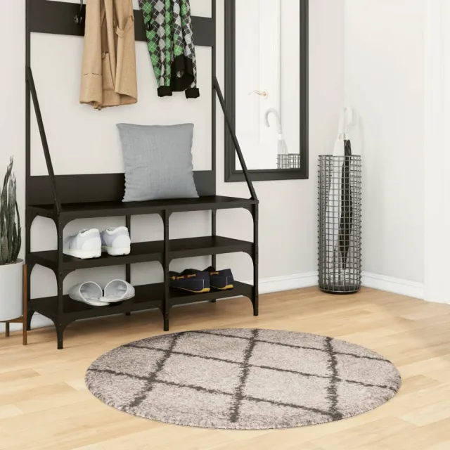 vidaXL Vloerkleed PAMPLONA shaggy hoogpolig Ø 100 cm beige antraciet, foto 2