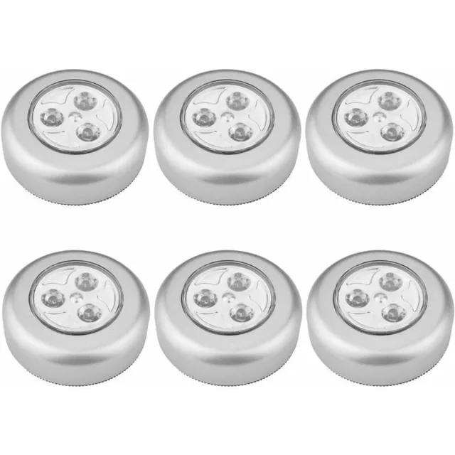 oneay 6 stuks batterijgevoede LED-stickers – Kleine nachtlampjes voor kast, hal en keuken – Zonder batterijen Zilver