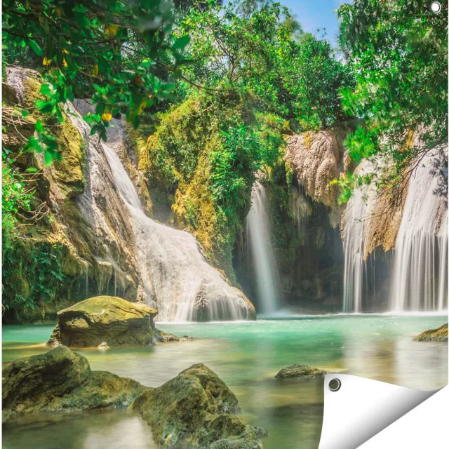 Gards Tuinposter Tropische Waterval - 70x70 cm - Tuindoek - Tuindecoratie - Wanddecoratie buiten - Tuinschilderij Multikleur