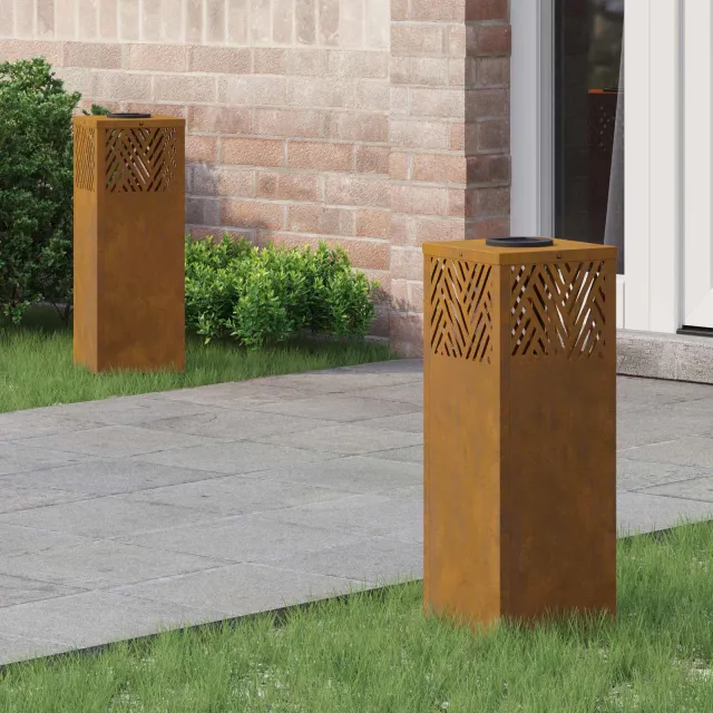 vidaXL Solar LED Pad Licht 2 st Warmwit 18 x 18 x 50 cm weervast staal bruin