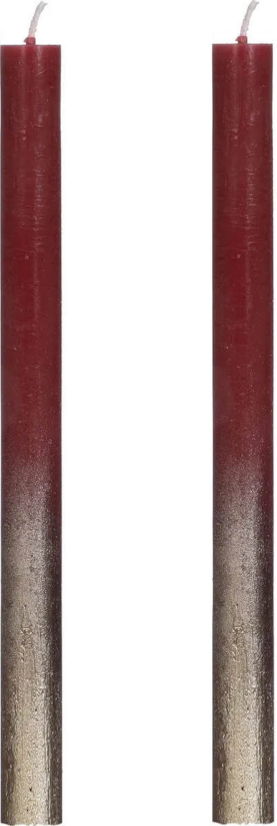 comforder Gouden Spray Dinerkaarsen Set van 2 - h.25 cm - Lange Kaarsen Goud Rood