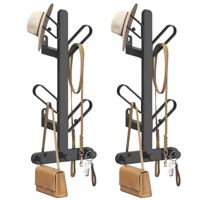 Songmics HOME - Kapstok - Wandkapstok Set van 2 - Elk met 7 Haken - Boomvormig Design voor Kleding en Tassen Inktzwart