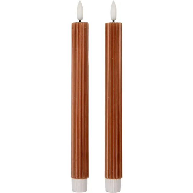 Clayre & Eef LED Dinerkaarsen set van 2 Ø 2x25 cm Bruin Wax