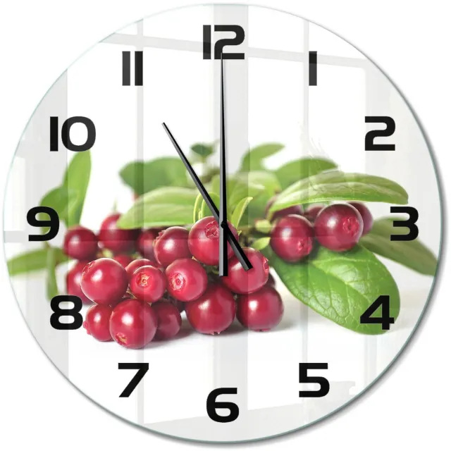 TULUP Wandklok - Cranberries Glazen Klok Met Print - fi60 cm - Rood Wandklok Glas Met Motief - Zwarte handen - Ronde Klok - Wandklok Glas Decoratie - Gekleurde Glazen Klok