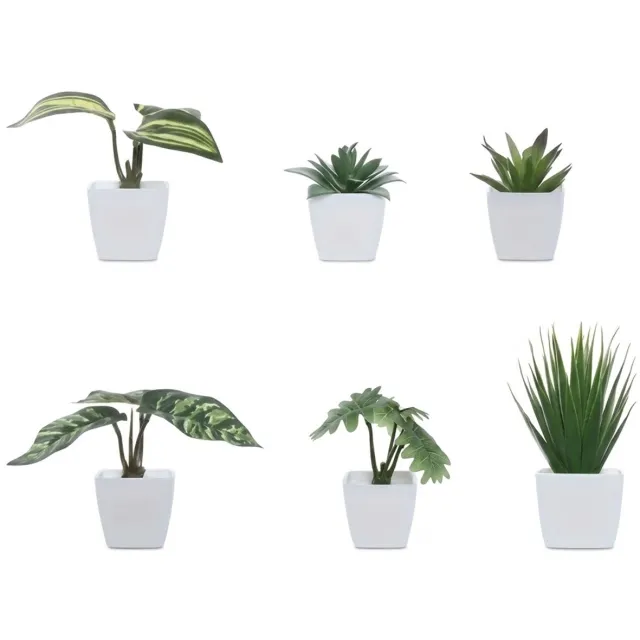 NUVEX Groene kunstplanten in witte potten 6 stuks – mini kunst planten set – decoratieve nep planten voor woonkamer slaapkamer kantoor tafel vensterbank boekenplank en woondecoratie