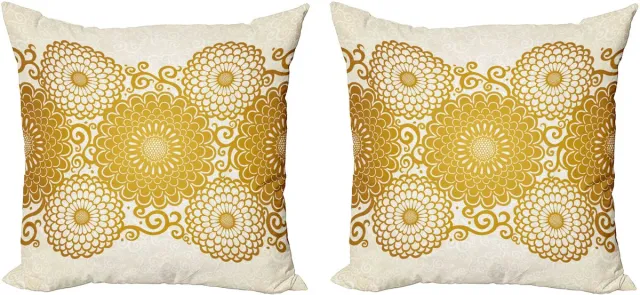 ABAKUHAUS Mandala Decoratieve Kussenhoes, Set van 2, Lente Bloemenrand, 45x45 cm, Eierschaal Aardegeel