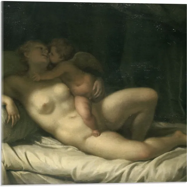 KuijsFotoprint Acrylglas - Oude Meesters - Venus door Amor gekust, Adriaen van der Werff - 50x50cm Foto op Acrylglas (Met Ophangsysteem) Bruin