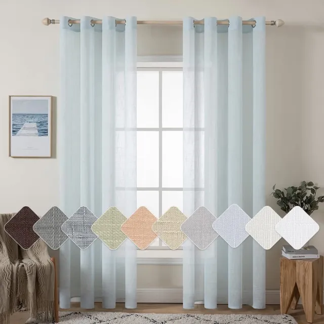 Ibenzoa Set van Twee Transparante Voilegordijnen met Oogjes, Lichtblauw, 140x225 cm