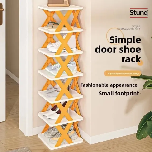Stunq 7-laags schoenenrek – ruimtebesparend, gereedschapsvrij kliksysteem, oranje